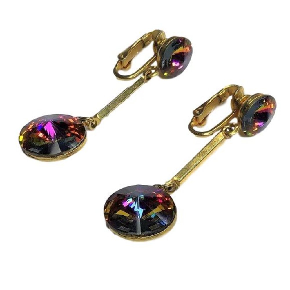 Vintage Clip On Earrings Dangle Crystal